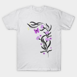 Floral Design Purple Butterflies T-Shirt